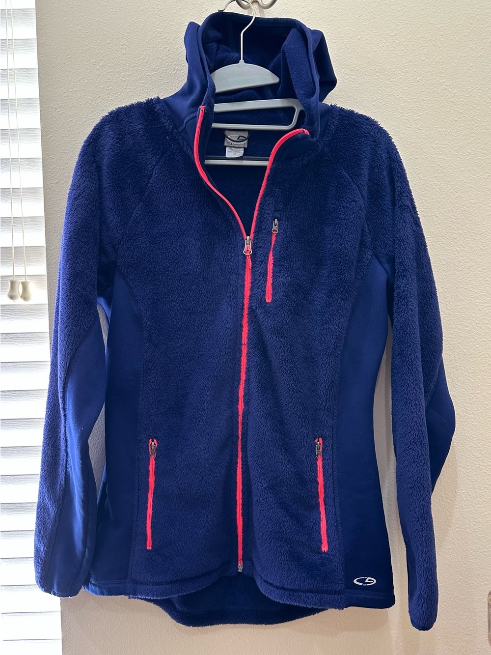 Champion Cobalt Blue Fleece Hooded zip up | Coral Pink Trim | Women’s Medium